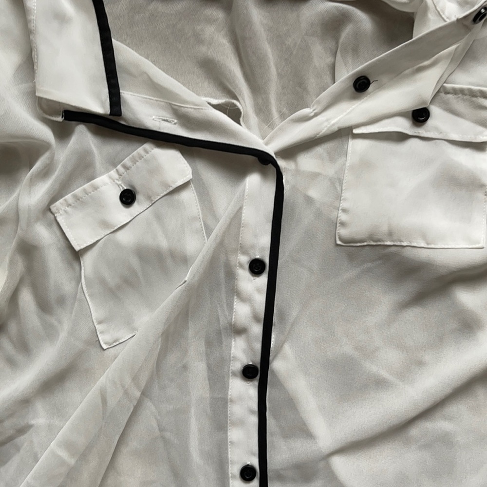 Sheer white with black trim blouse